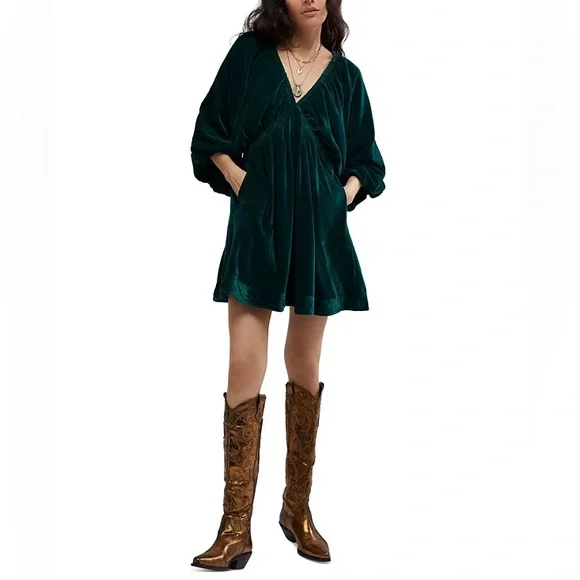 Free People Portia Velvet Mini Dress emerald green
Size s - Picture 1 of 7